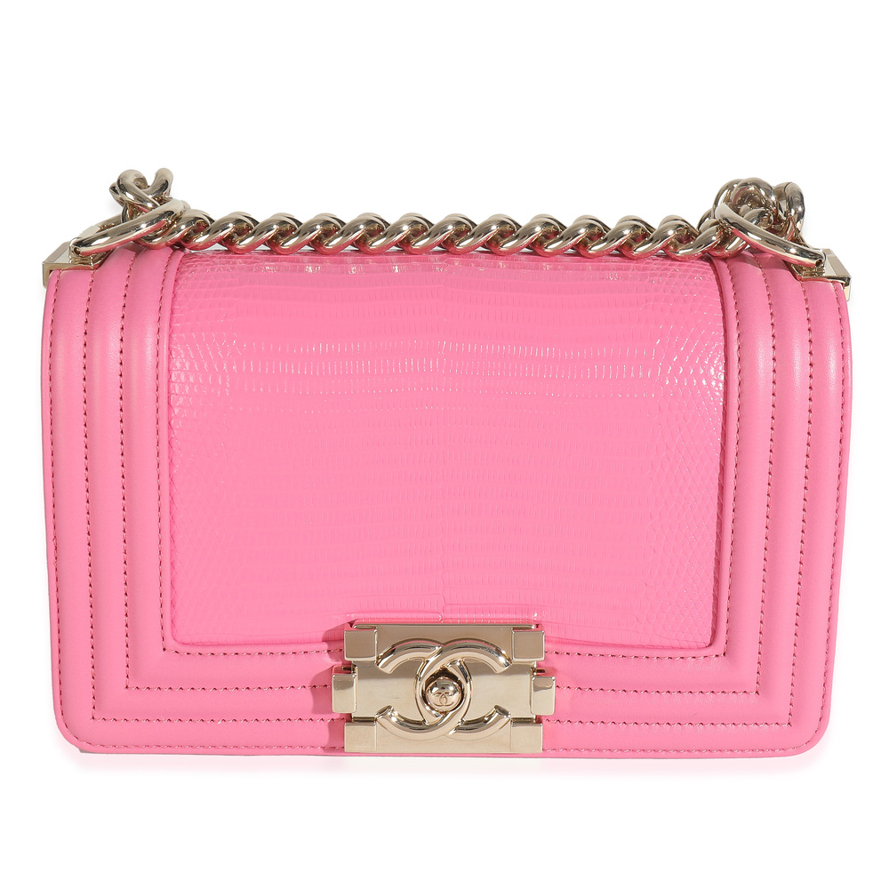 Chanel Pink Lambskin Lizard Small Boy Bag